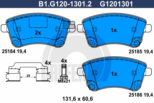 GALFER Piduriklotsi komplekt,ketaspidur B1.G120-1301.2