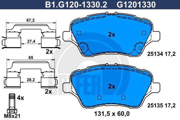 GALFER Piduriklotsi komplekt,ketaspidur B1.G120-1330.2