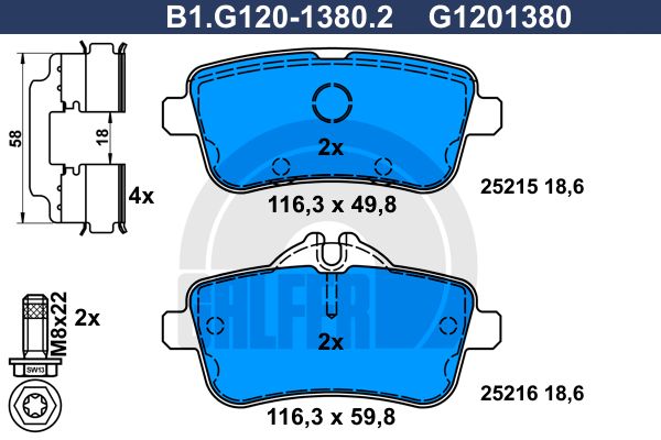 GALFER Piduriklotsi komplekt,ketaspidur B1.G120-1380.2