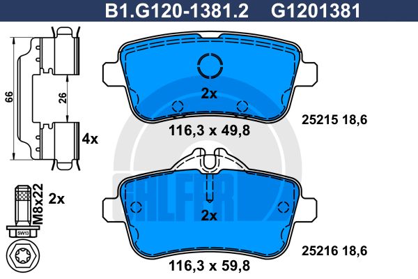 GALFER Piduriklotsi komplekt,ketaspidur B1.G120-1381.2