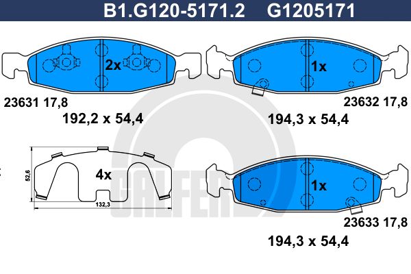 GALFER Piduriklotsi komplekt,ketaspidur B1.G120-5171.2