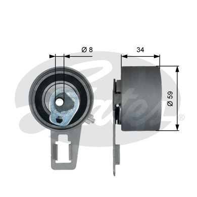 GATES Натяжной ролик, ремень ГРМ T43180