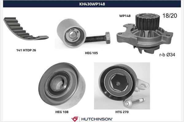 HUTCHINSON Veepump + hammasrihmakomplekt KH 430WP148