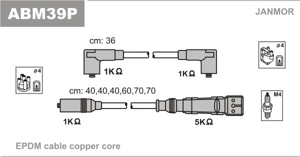 JANMOR Комплект проводов зажигания ABM39P