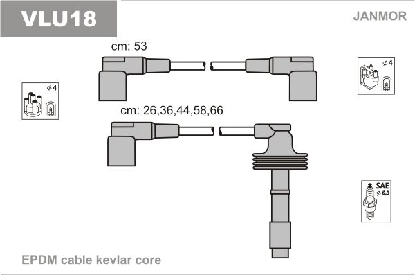 JANMOR Комплект проводов зажигания VLU18