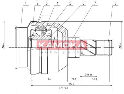 KAMOKA Шарнирный комплект, приводной вал 8715