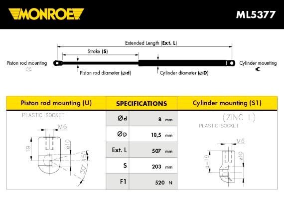 MONROE Газовая пружина, крышка багажник ML5377