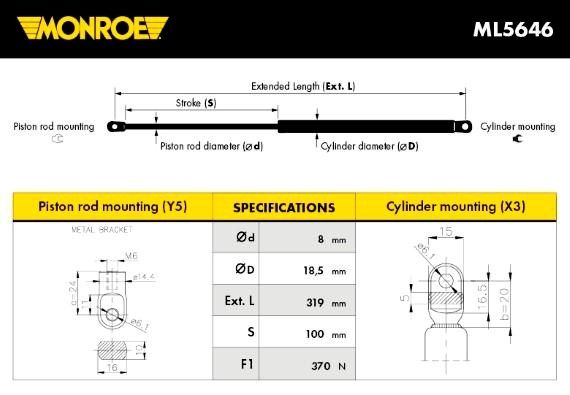 MONROE Газовая пружина, капот ML5646