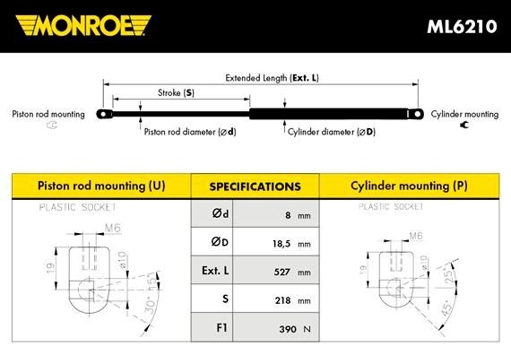 MONROE Газовая пружина, крышка багажник ML6210