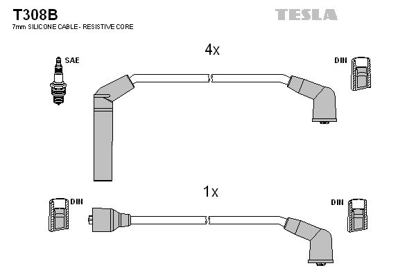 TESLA Комплект проводов зажигания T308B