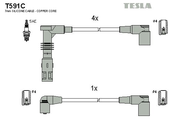 TESLA Комплект проводов зажигания T591C