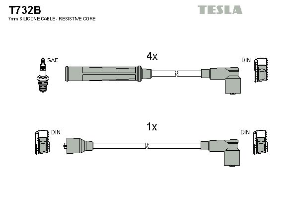 TESLA Комплект проводов зажигания T732B