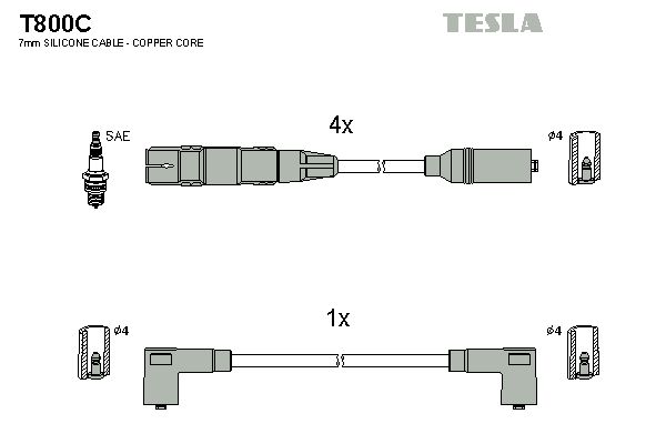 TESLA Комплект проводов зажигания T800C