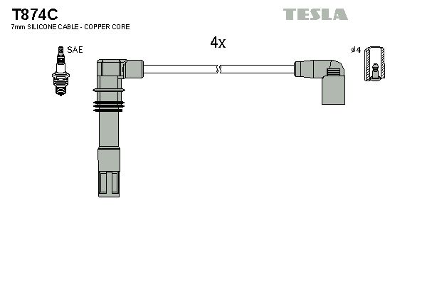TESLA Комплект проводов зажигания T874C