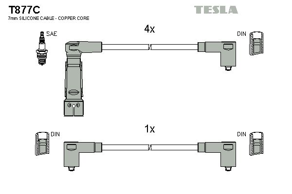 TESLA Комплект проводов зажигания T877C