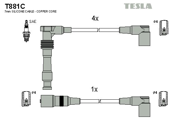 TESLA Комплект проводов зажигания T881C