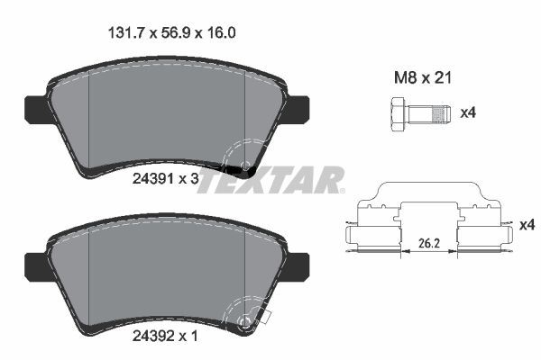 TEXTAR Piduriklotsi komplekt,ketaspidur 2439101