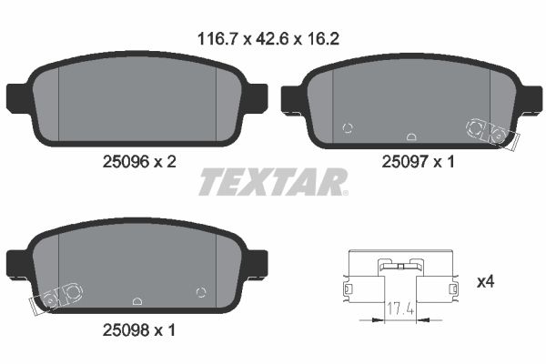 TEXTAR Комплект тормозных колодок, дисковый тормоз 2509601