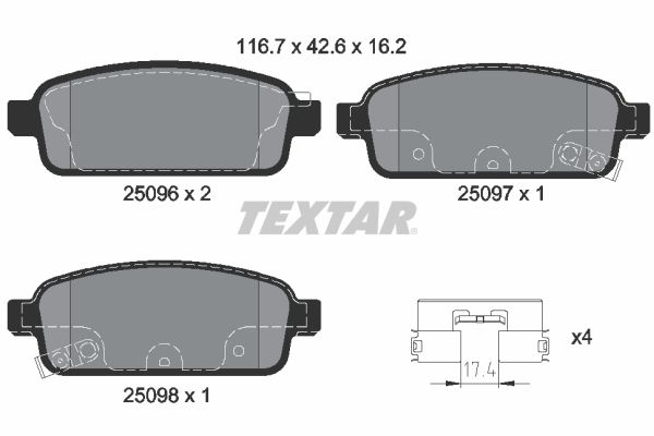 TEXTAR Комплект тормозных колодок, дисковый тормоз 2509602
