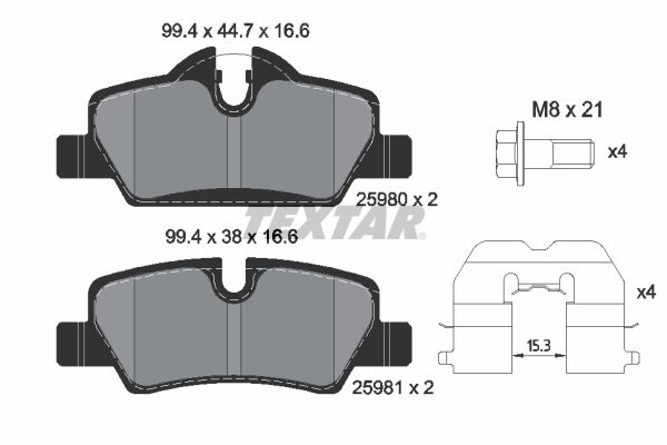 TEXTAR Комплект тормозных колодок, дисковый тормоз 2598001