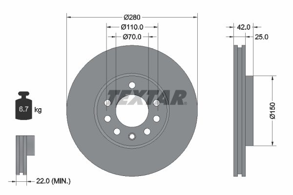 TEXTAR Тормозной диск 92091900
