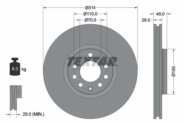 TEXTAR Тормозной диск 92118803
