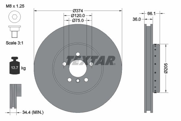 TEXTAR Тормозной диск 92266125