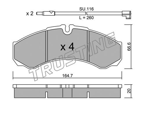 TRUSTING Комплект тормозных колодок, дисковый тормоз 221.7W