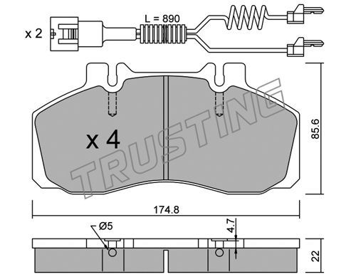 TRUSTING Комплект тормозных колодок, дисковый тормоз 275.0W