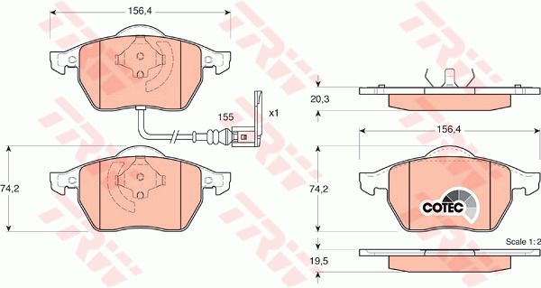 TRW Piduriklotsi komplekt,ketaspidur GDB1403