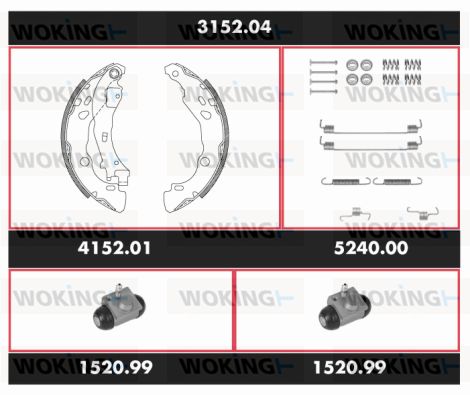 WOKING Комплект тормозов, барабанный тормозной механизм 3152.04