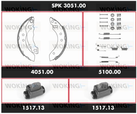 WOKING Комплект тормозов, барабанный тормозной механизм SPK 3051.00