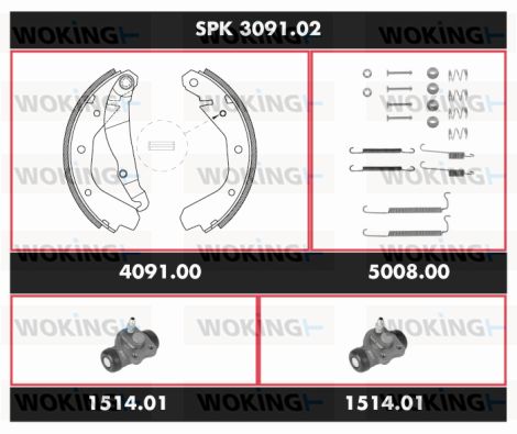 WOKING Комплект тормозов, барабанный тормозной механизм SPK 3091.02