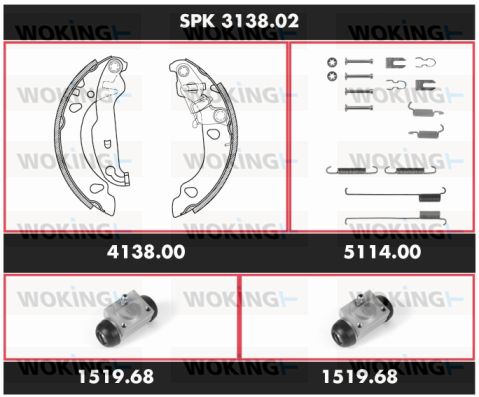 WOKING Комплект тормозов, барабанный тормозной механизм SPK 3138.02