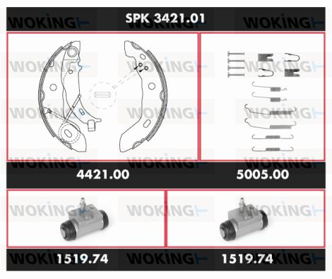 WOKING Комплект тормозов, барабанный тормозной механизм SPK 3421.01