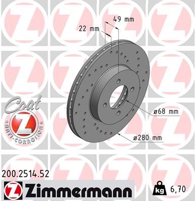 ZIMMERMANN Тормозной диск 200.2514.52