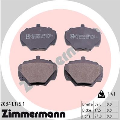 ZIMMERMANN Комплект тормозных колодок, дисковый тормоз 20341.175.1