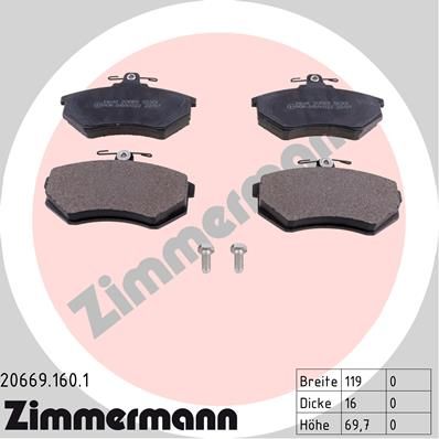 ZIMMERMANN Комплект тормозных колодок, дисковый тормоз 20669.160.1