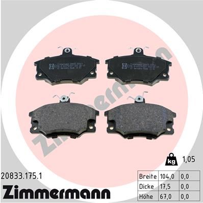 ZIMMERMANN Комплект тормозных колодок, дисковый тормоз 20833.175.1