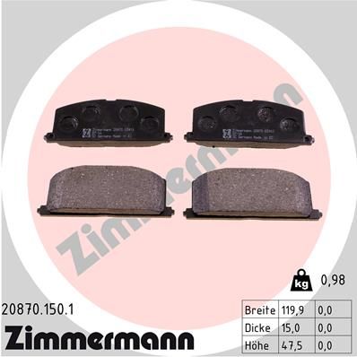 ZIMMERMANN Комплект тормозных колодок, дисковый тормоз 20870.150.1