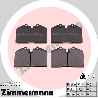 ZIMMERMANN Комплект тормозных колодок, дисковый тормоз 20877.175.9