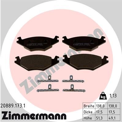 ZIMMERMANN Комплект тормозных колодок, дисковый тормоз 20889.173.1
