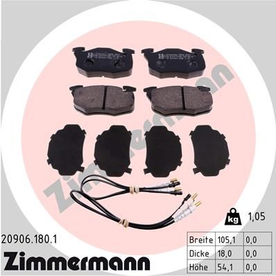 ZIMMERMANN Комплект тормозных колодок, дисковый тормоз 20906.180.1