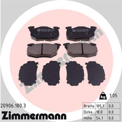 ZIMMERMANN Комплект тормозных колодок, дисковый тормоз 20906.180.3