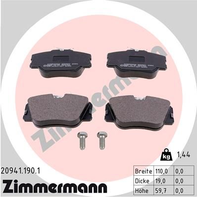 ZIMMERMANN Комплект тормозных колодок, дисковый тормоз 20941.190.1