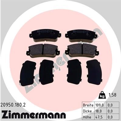 ZIMMERMANN Комплект тормозных колодок, дисковый тормоз 20950.180.2