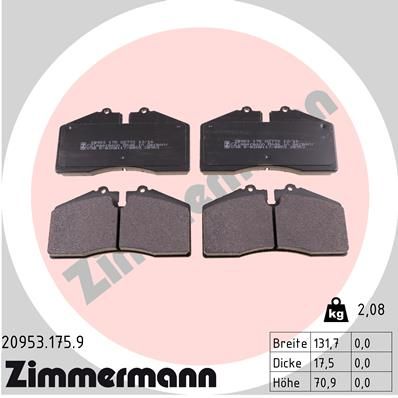 ZIMMERMANN Комплект тормозных колодок, дисковый тормоз 20953.175.9