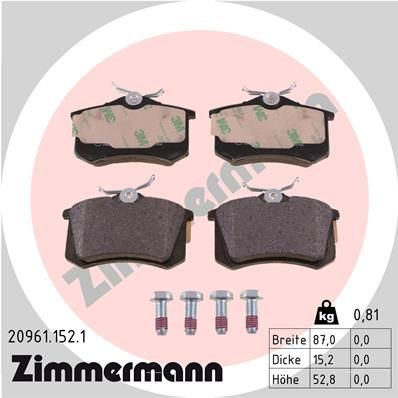 ZIMMERMANN Комплект тормозных колодок, дисковый тормоз 20961.152.1