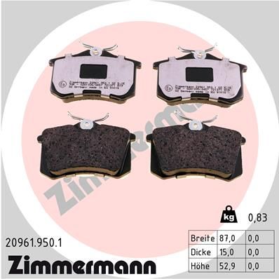 ZIMMERMANN Комплект тормозных колодок, дисковый тормоз 20961.950.1