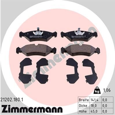 ZIMMERMANN Комплект тормозных колодок, дисковый тормоз 21202.180.1